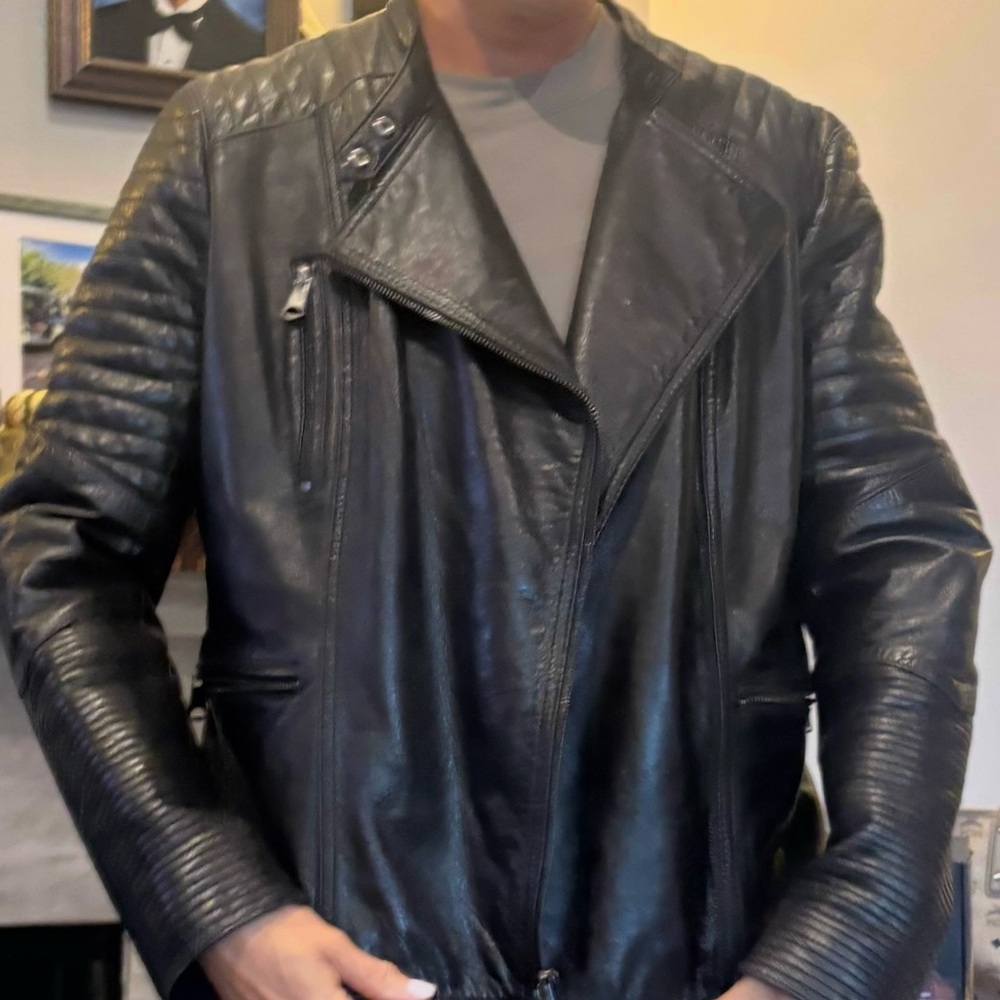 Andrew Marc Black Leather Jacket asymmetrical moto